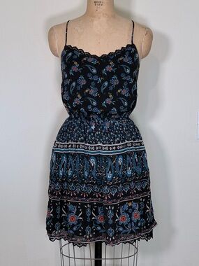 Hollister Chiffon Dress Black Blue Paisley Floral Spaghetti Straps Lace Size S